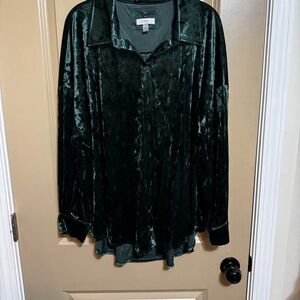 Green Velvet Button-Up Shirt